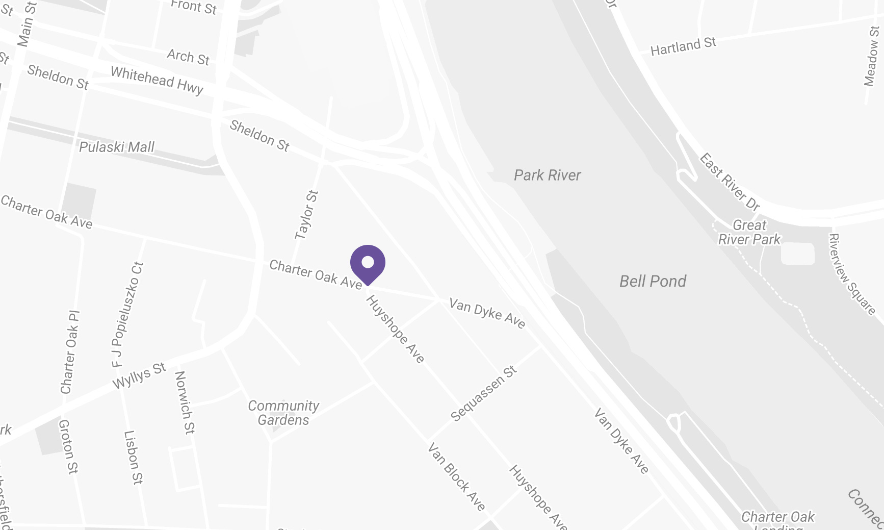 overhead map with purple pin marking CIL's location