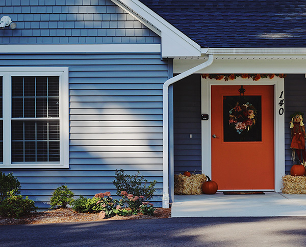 purple house with wheelchair ramp